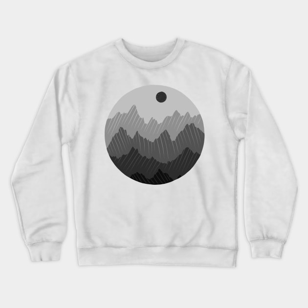 Monochromatic Grey Mountain Range in a Circle Crewneck Sweatshirt by narwhalwall